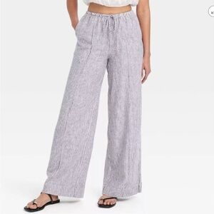 A New Day High-Rise Wide-Leg Linen Striped Nautical Lightweight Pants, size S